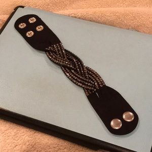 Black suede and crystal bracelet